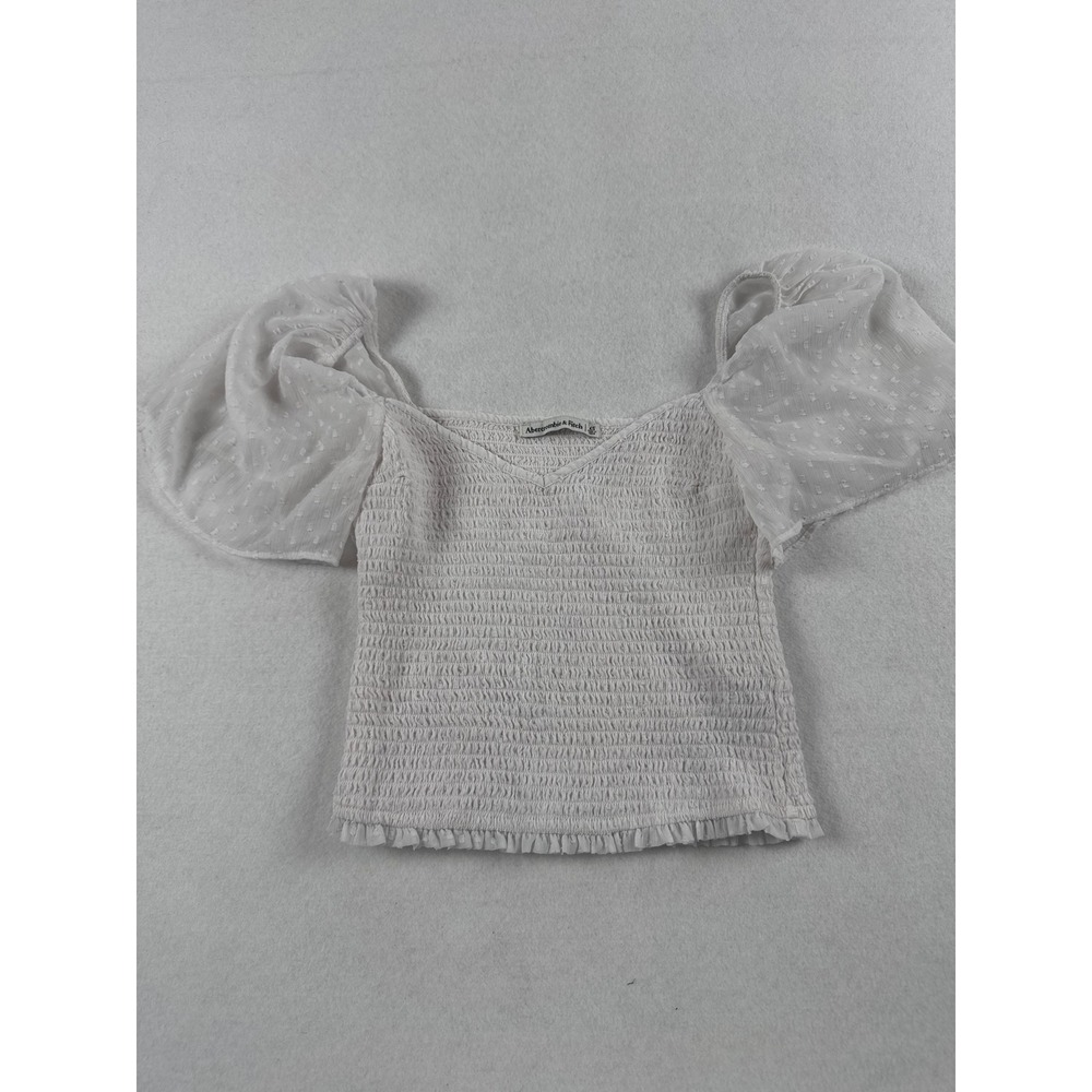 Abercrombie & Fitch White Smocked Puff Sleeve Swiss Dot Top XS